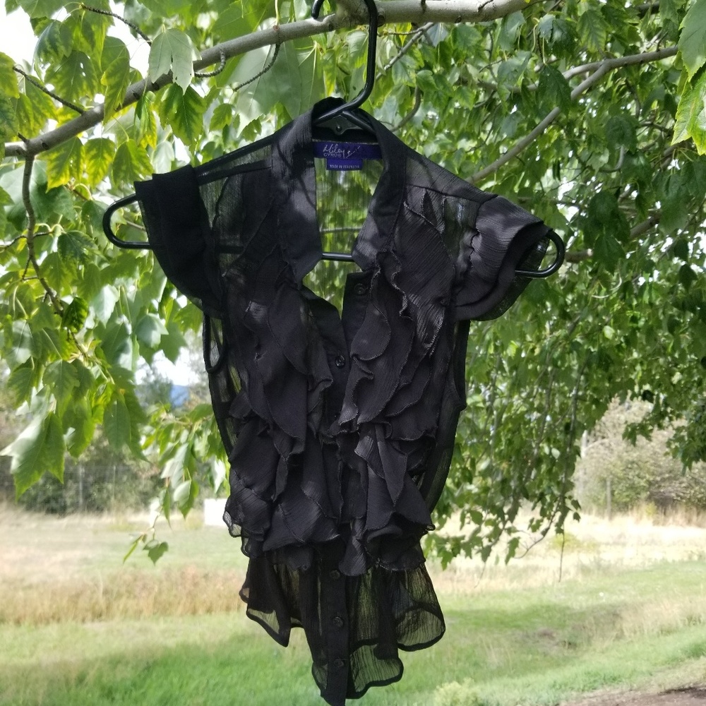 Miley Cyrus Max Azria, Ruflled Top, Black